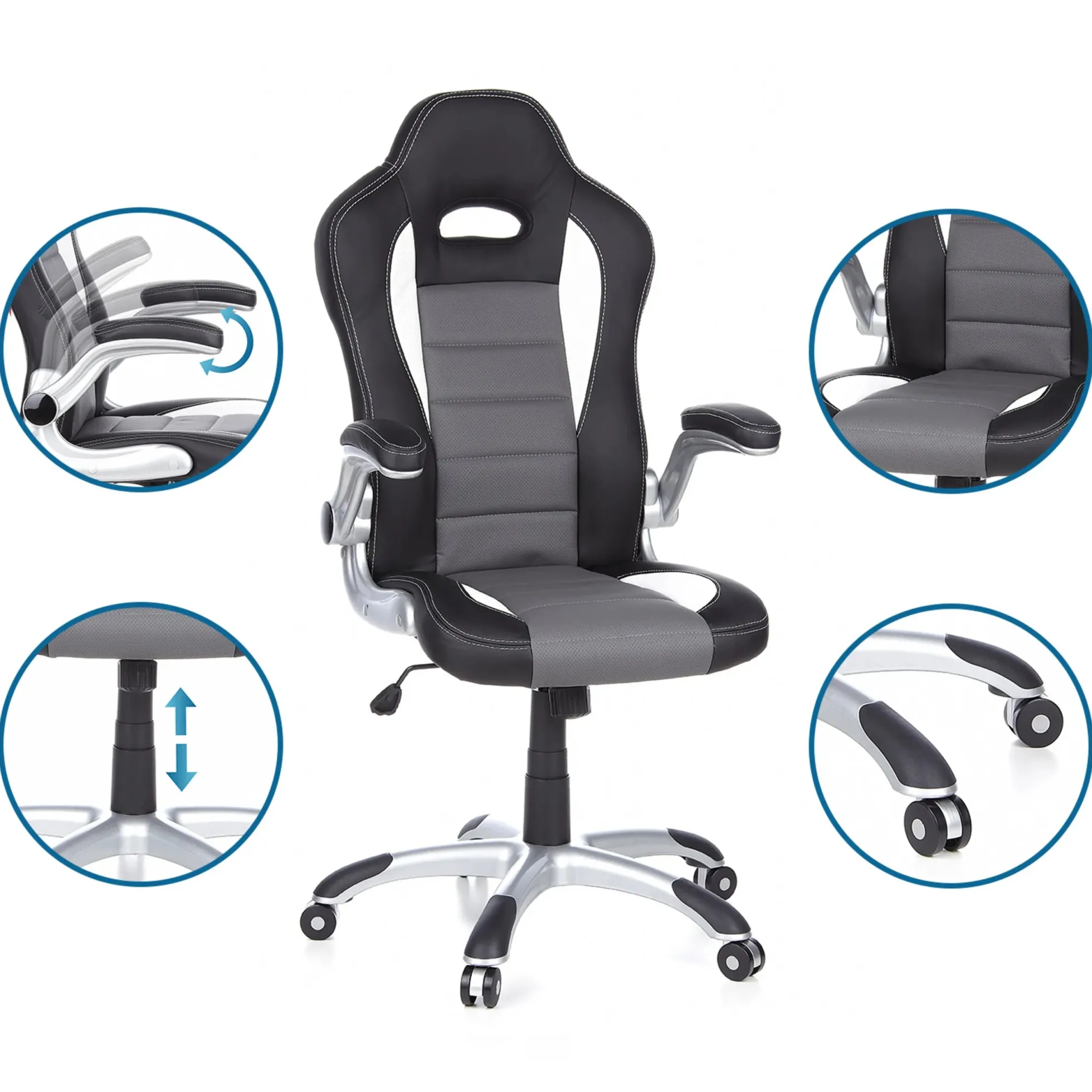 GAME SPORT - Gamingstuhl Schwarz/Weiß/Grau