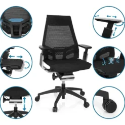 GENIDIA SMART BLACK CM | Netz - Profi Bürostuhl Schwarz/Chrom