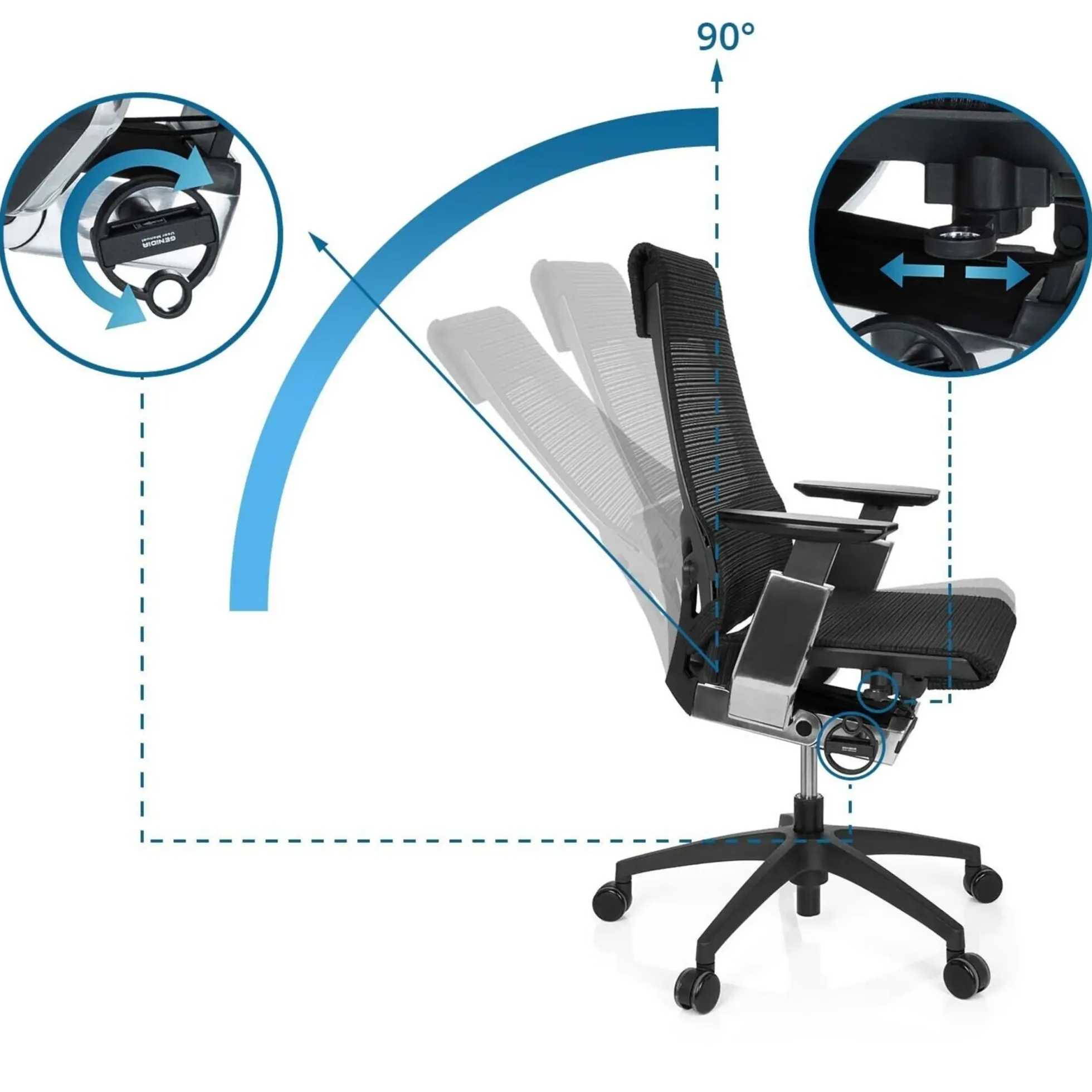GENIDIA SMART BLACK CM | Netz - Profi Bürostuhl Schwarz/Chrom