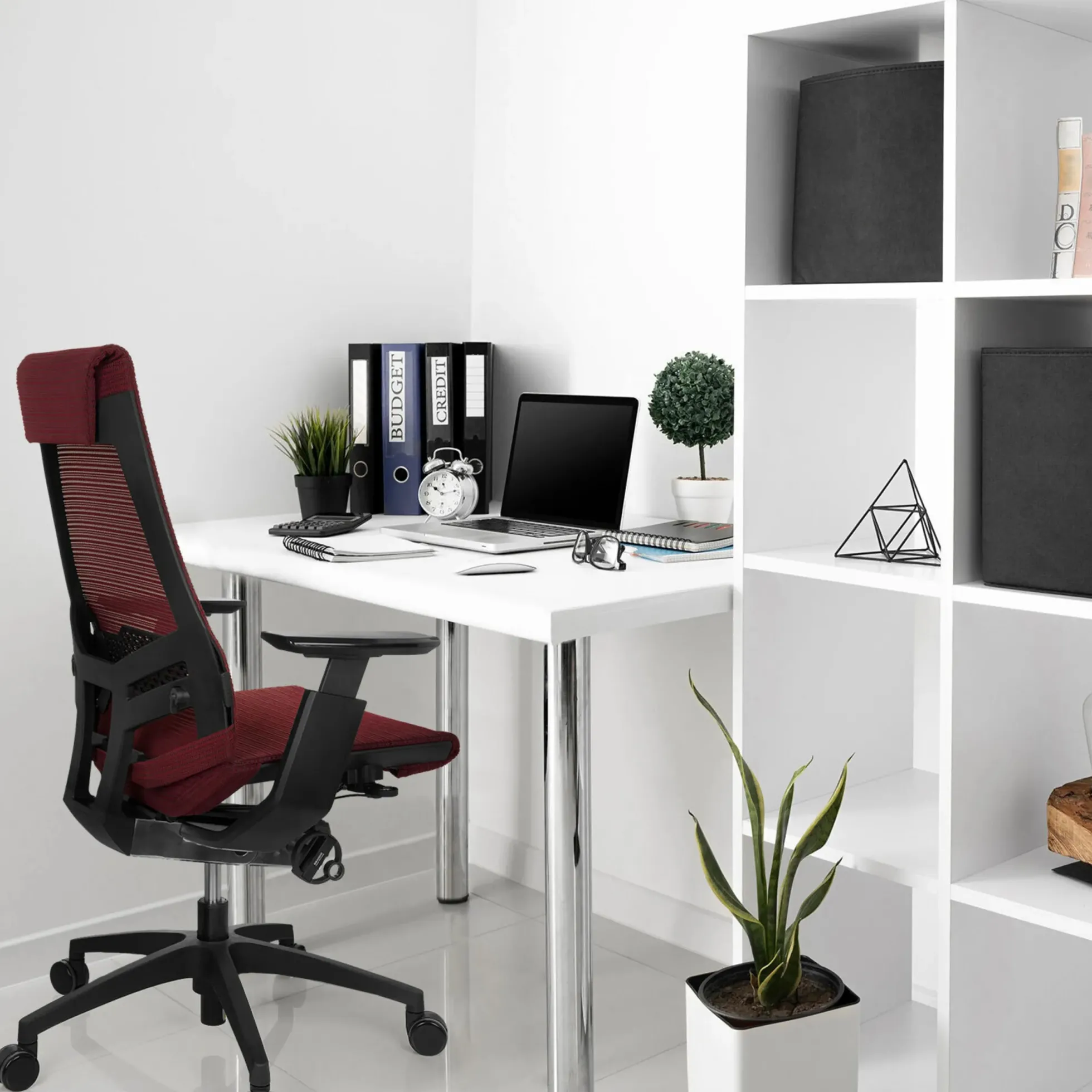 GENIDIA SMART BLACK | Netz - Profi Bürostuhl Rot/Schwarz