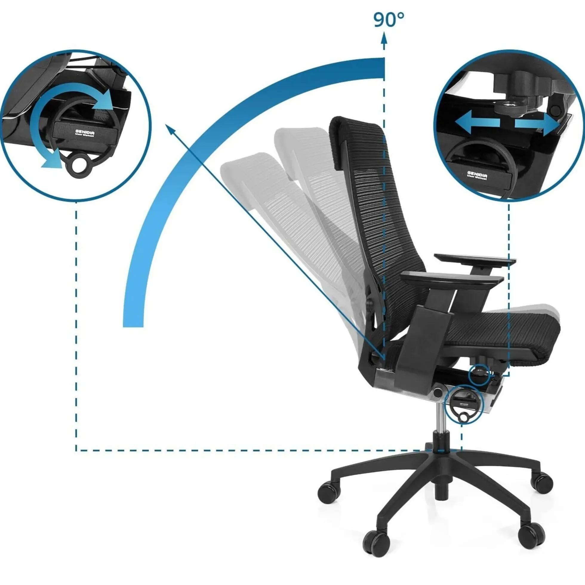 GENIDIA SMART BLACK | Netz - Profi Bürostuhl Schwarz