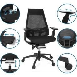 GENIDIA SMART BLACK | Netz - Profi Bürostuhl Schwarz