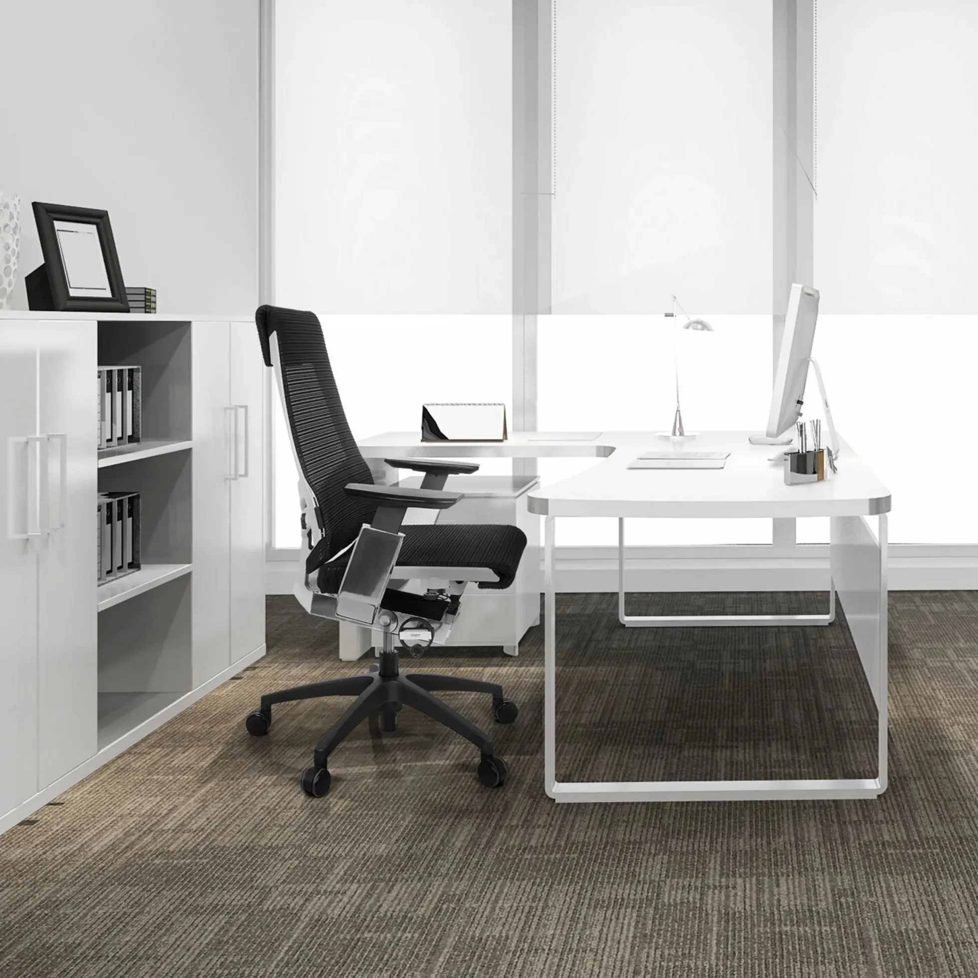 GENIDIA SMART WHITE CM | Netz - Profi Bürostuhl Schwarz/Weiß/Chrom