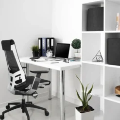 GENIDIA SMART WHITE CM | Netz - Profi Bürostuhl Schwarz/Weiß/Chrom