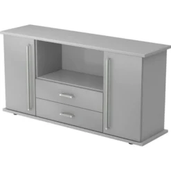 KAPA SB | Sideboard | mit Türen + Schüben Chromgriff Metall Grau/Silber