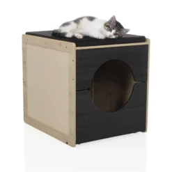 KITTY PAWBOX 2 - Katzenhaus Schwarz/Eiche