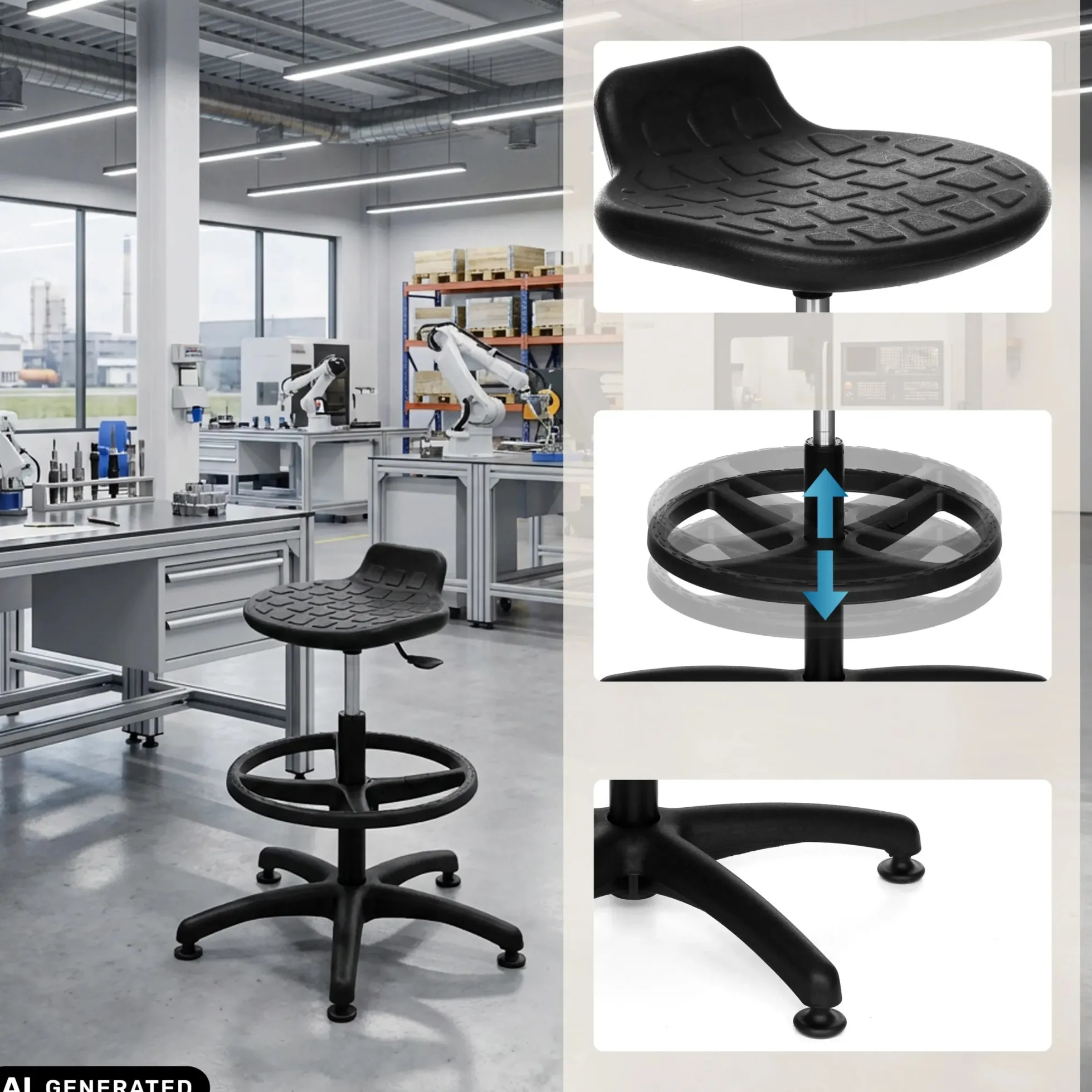 Labsto RB | inkl. Fußring - Laborstuhl Schwarz