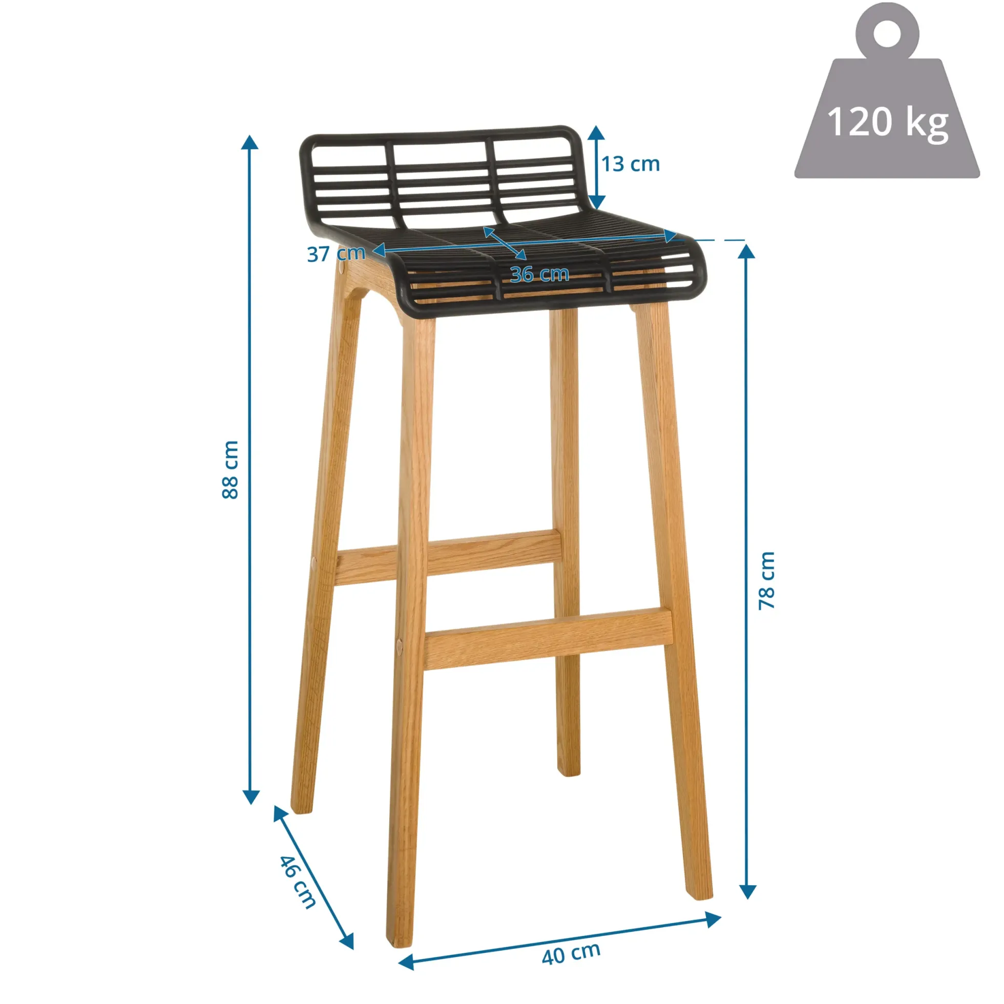 LONSO W - Barhocker Eiche/Schwarz