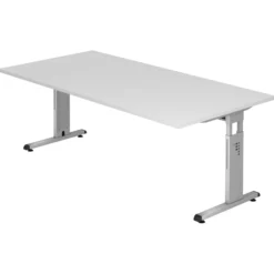 MEGA 2E S | Schreibtisch 200 x 100 höhenverstellbar Weiß/Silber