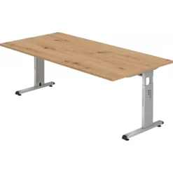 MEGA 2E S | Schreibtisch 200 x 100 höhenverstellbar Asteiche/Silber
