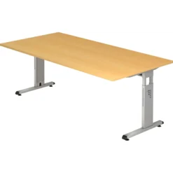 MEGA 2E S | Schreibtisch 200 x 100 höhenverstellbar Buche/Silber
