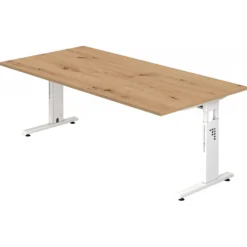 MEGA 2E W | Schreibtisch 200 x 100 höhenverstellbar Asteiche/Weiß
