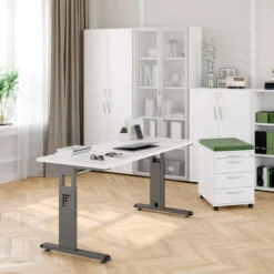MEGA 614 G | Schreibtisch 140 x 67 höhenverstellbar Weiß/Graphit