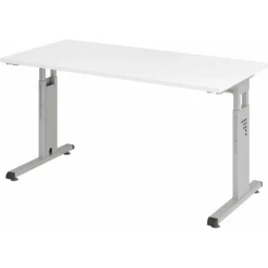 MEGA 614 S | Schreibtisch 140 x 67 höhenverstellbar Weiß/Silber