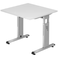 MEGA 8 S | Schreibtisch 80 x 80 höhenverstellbar Weiß/Silber