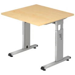 MEGA 8 S | Schreibtisch 80 x 80 höhenverstellbar Ahorn/Silber