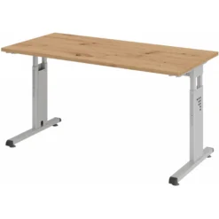 MEGA 614 S | Schreibtisch 140 x 67 höhenverstellbar Asteiche/Silber