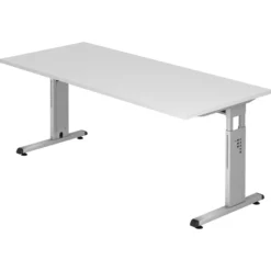 MEGA 19 S | Schreibtisch 180 x 80 höhenverstellbar Weiß/Silber