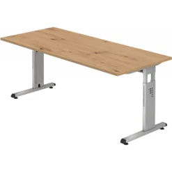 MEGA 19 S | Schreibtisch 180 x 80 höhenverstellbar Asteiche/Silber
