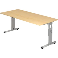 MEGA 19 S | Schreibtisch 180 x 80 höhenverstellbar Ahorn/Silber