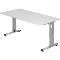 MEGA 16 S | Schreibtisch 160 x 80 höhenverstellbar Weiß/Silber