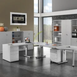 MEGA 16 S | Schreibtisch 160 x 80 höhenverstellbar Weiß/Silber