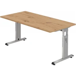 MEGA 16 S | Schreibtisch 160 x 80 höhenverstellbar Asteiche/Silber