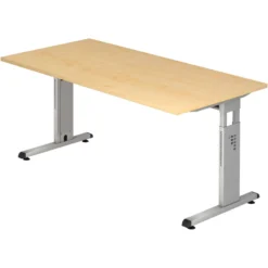 MEGA 16 S | Schreibtisch 160 x 80 höhenverstellbar Ahorn/Silber