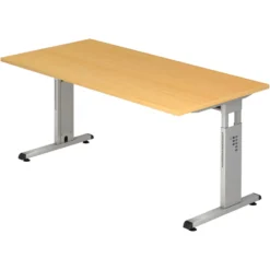 MEGA 16 S | Schreibtisch 160 x 80 höhenverstellbar Buche/Silber