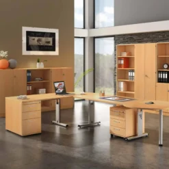 MEGA 16 S | Schreibtisch 160 x 80 höhenverstellbar Buche/Silber