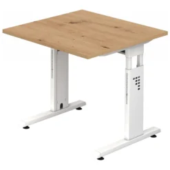MEGA 8 W | Schreibtisch 80 x 80 höhenverstellbar Asteiche/Weiß