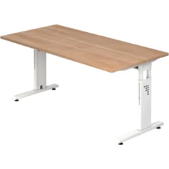 MEGA 16 W | Schreibtisch 160 x 80 höhenverstellbar Nussbaum/Weiß