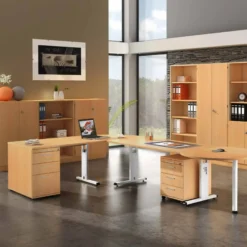 MEGA 12 W | Schreibtisch 120 x 80 höhenverstellbar Buche/Weiß