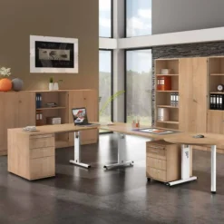 MEGA 12 W | Schreibtisch 120 x 80 höhenverstellbar Nussbaum/Weiß