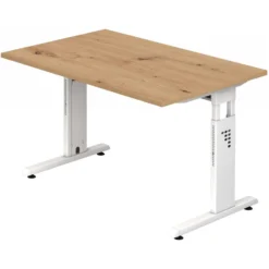 MEGA 12 W | Schreibtisch 120 x 80 höhenverstellbar Asteiche/Weiß