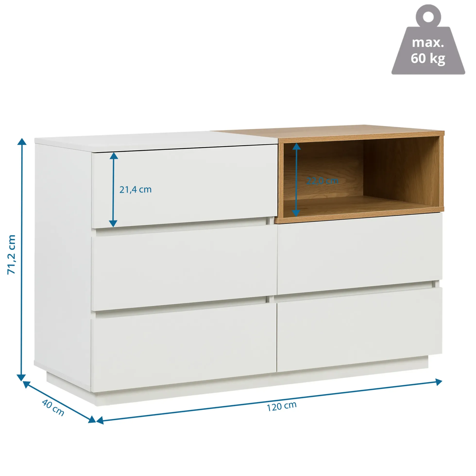 MELMO S - Sideboard Weiß/Eiche
