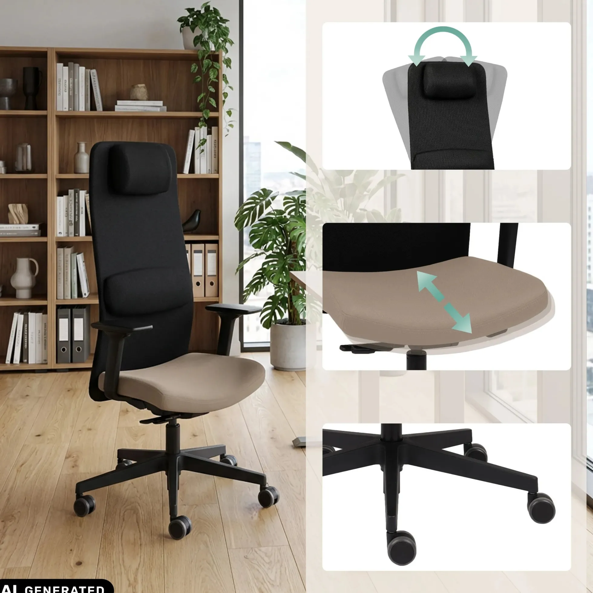 Mike2B - Profi Bürostuhl Schwarz/Taupe