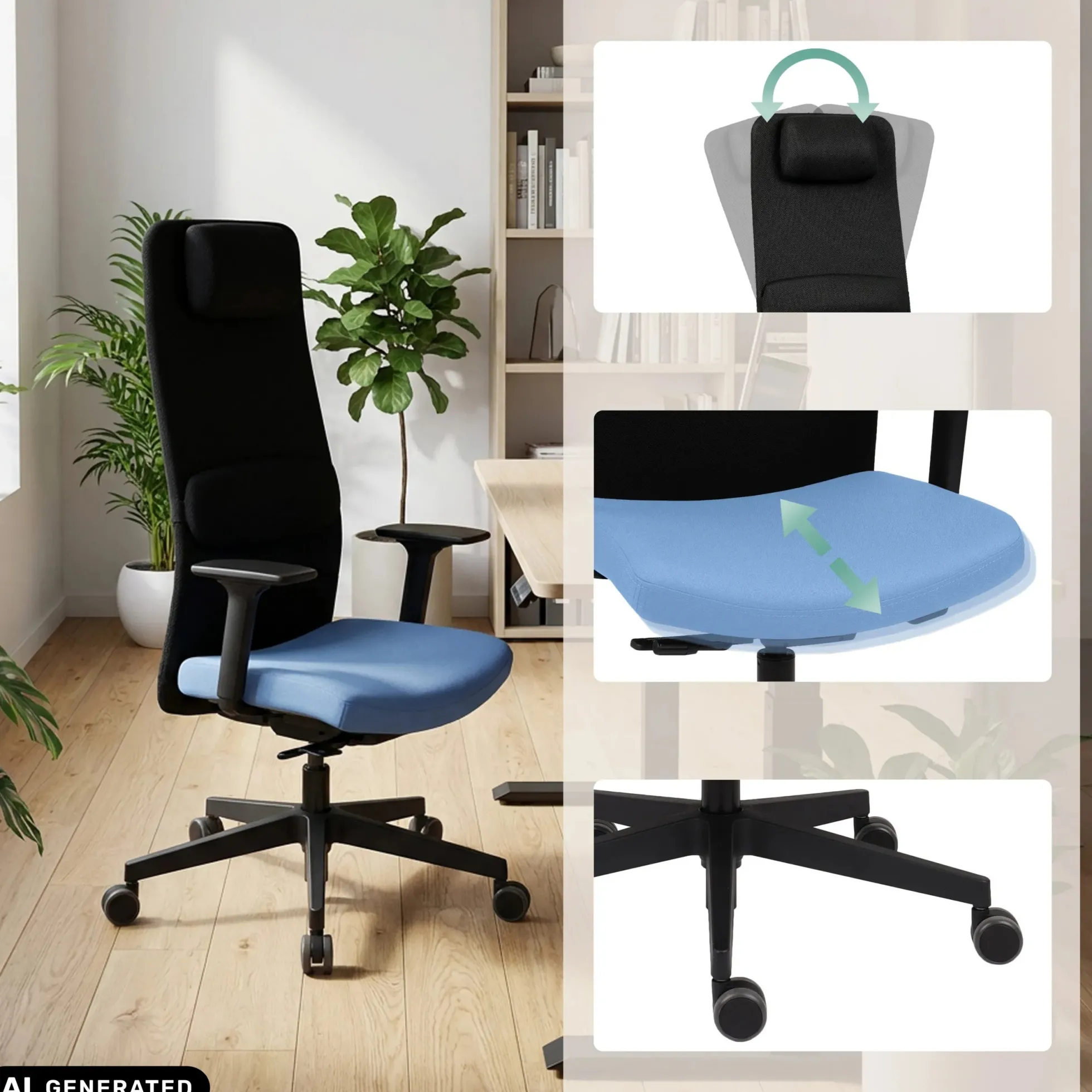 Mike2B - Profi Bürostuhl Schwarz/Hellblau