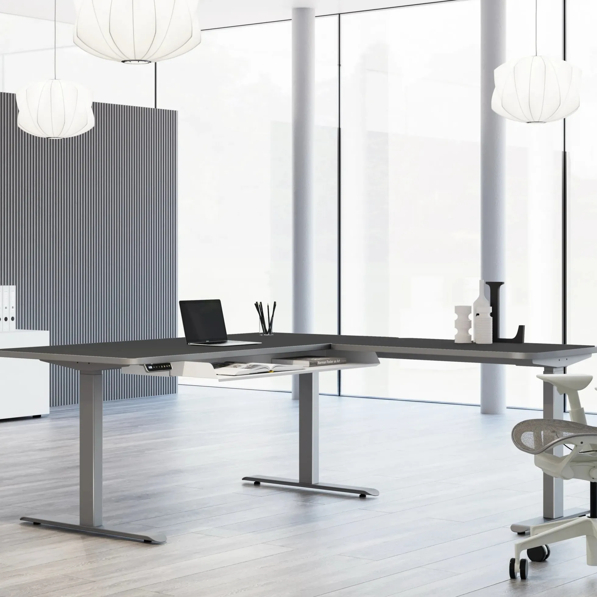 MOVE 3 Premium B 160 | 160x180 | Schreibtisch elektrisch höhenverstellbar - Stehschreibtisch Weiß/Anthrazit