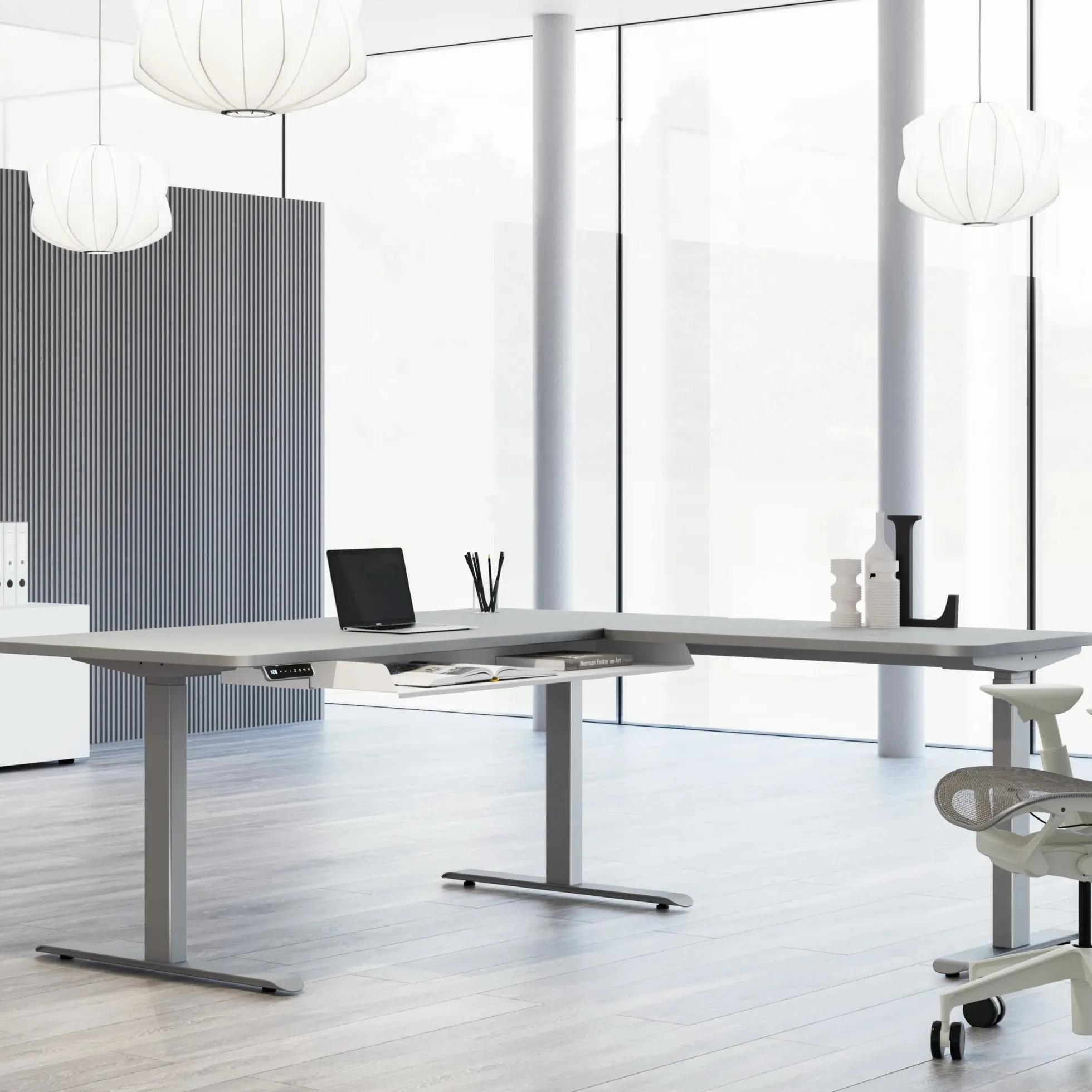 MOVE 3 Premium B 180 | 180x180 | Schreibtisch elektrisch höhenverstellbar - Stehschreibtisch Weiß/Grau