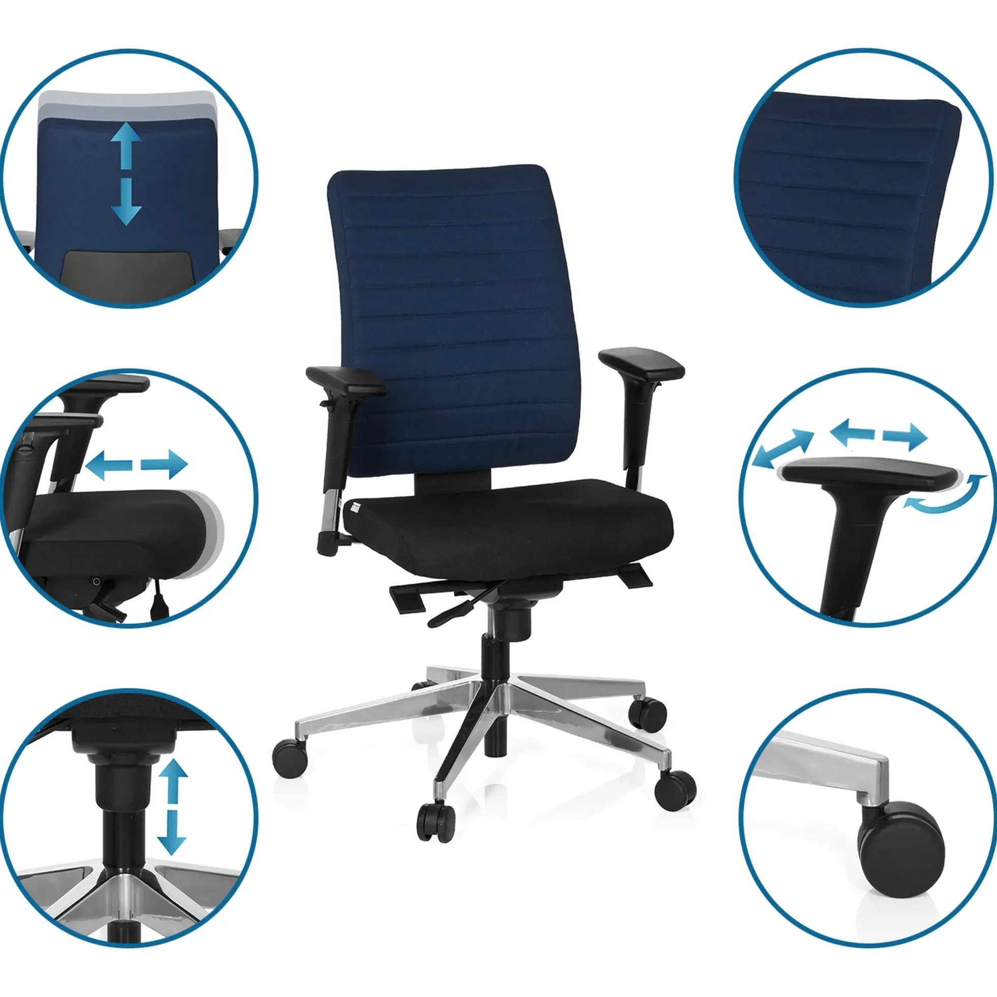 PRO-TEC 350 - Profi Bürostuhl Schwarz/Blau