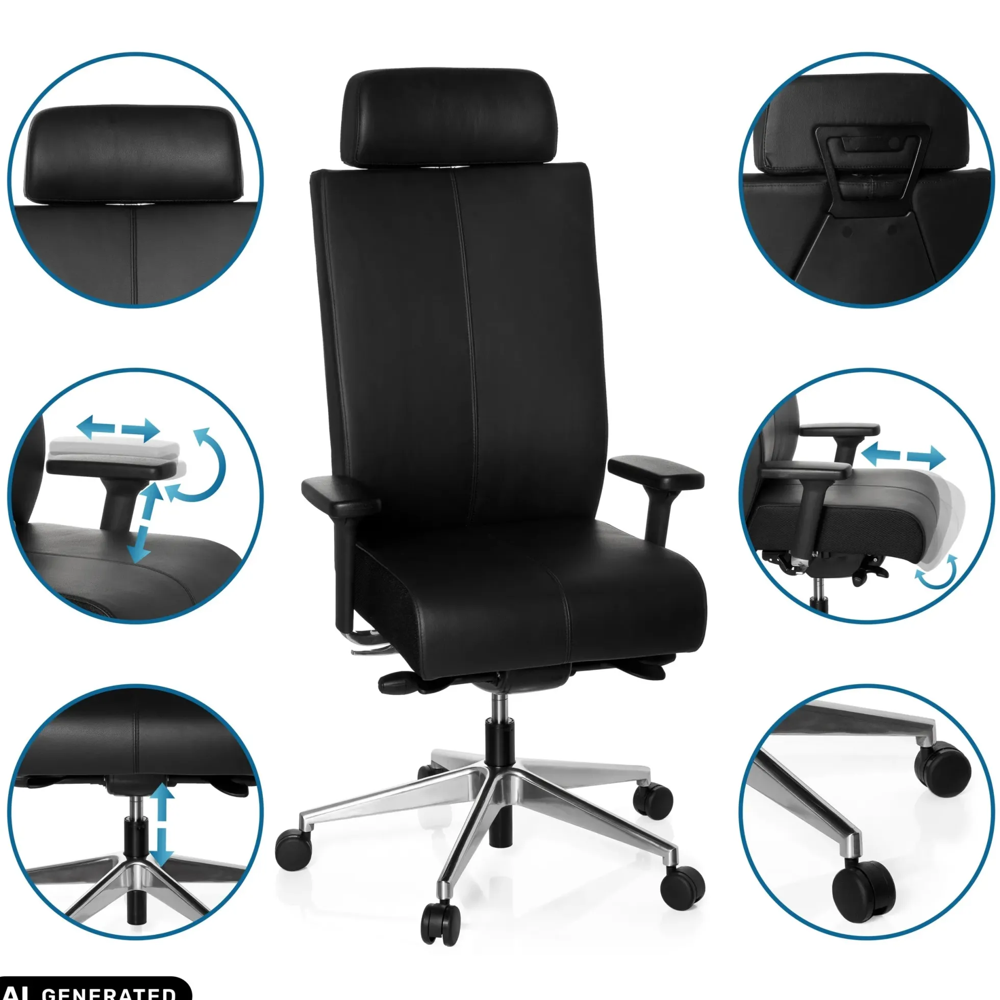 PRO-TEC XXL | Leder - Profi Bürostuhl Schwarz