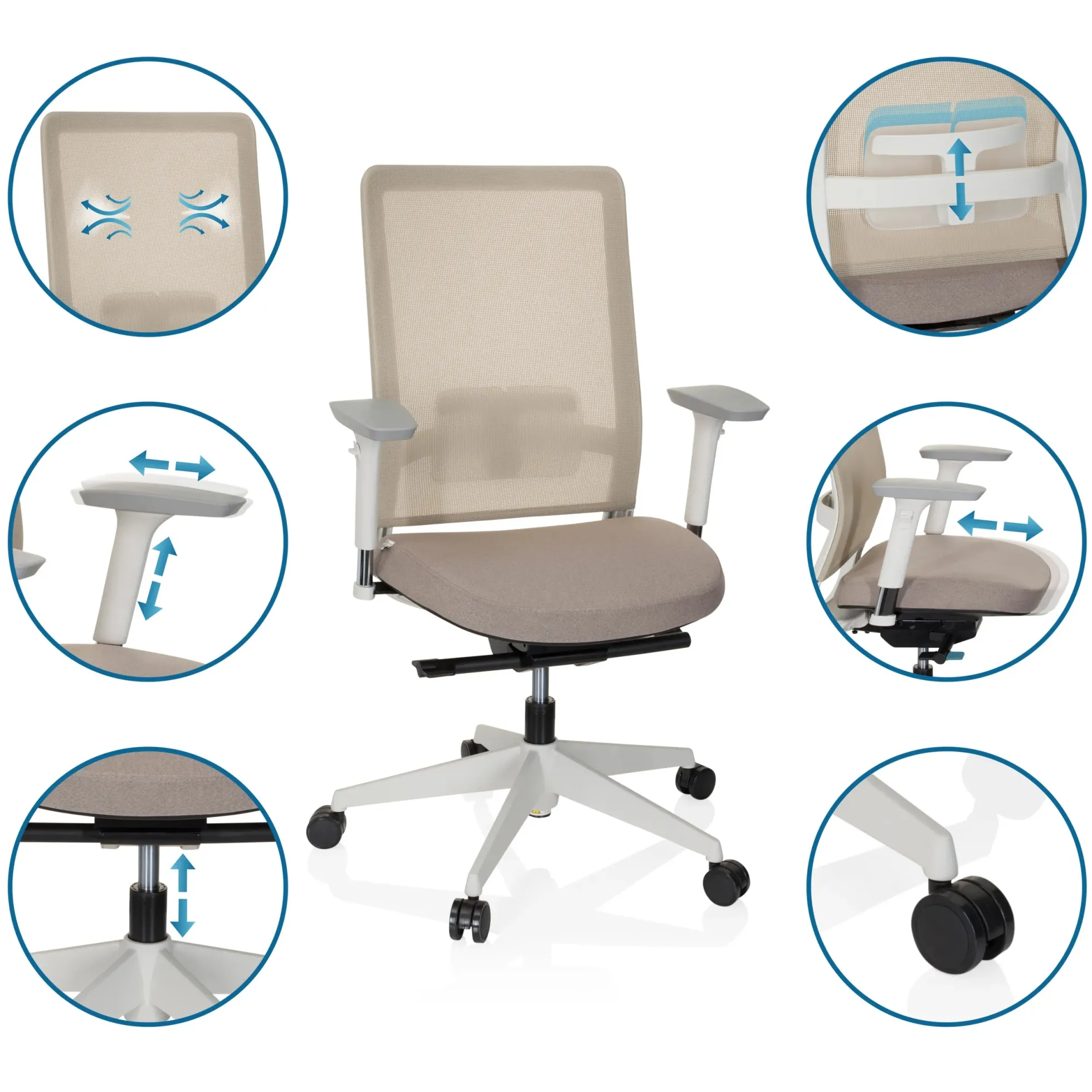 PURE WHITE - Profi Bürostuhl Beige