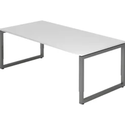 REGO 2E G | Schreibtisch 200 x 100 höhenverstellbar Weiß/Graphit