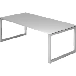 REGO 2E S | Schreibtisch 200 x 100 höhenverstellbar Grau/Silber