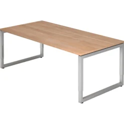 REGO 2E S | Schreibtisch 200 x 100 höhenverstellbar Nussbaum/Silber