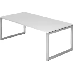 REGO 2E S | Schreibtisch 200 x 100 höhenverstellbar Weiß/Silber