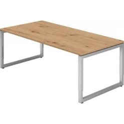 REGO 2E S | Schreibtisch 200 x 100 höhenverstellbar Asteiche/Silber