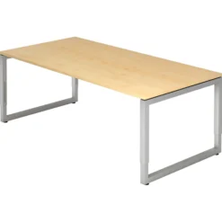 REGO 2E S | Schreibtisch 200 x 100 höhenverstellbar Ahorn/Silber
