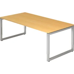 REGO 2E S | Schreibtisch 200 x 100 höhenverstellbar Buche/Silber